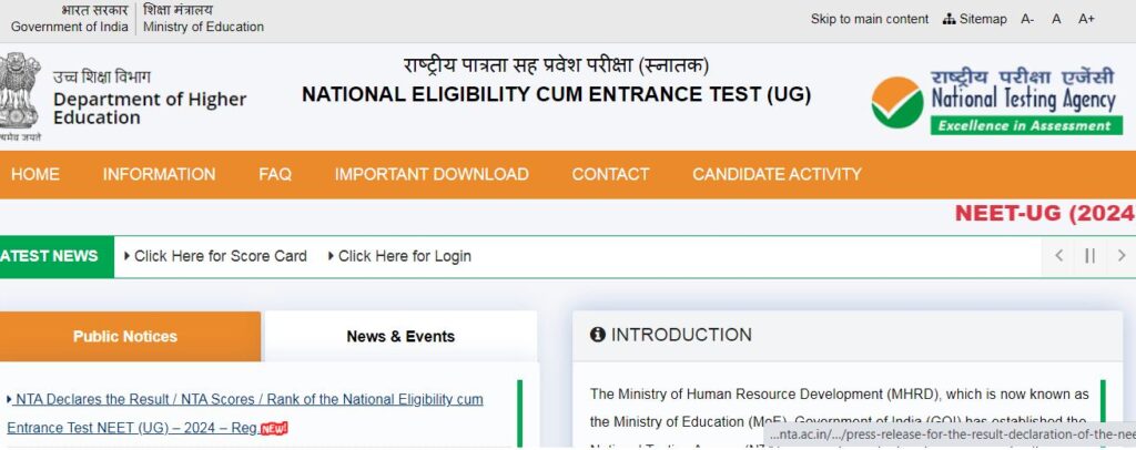 NEET UG Score Card 2024