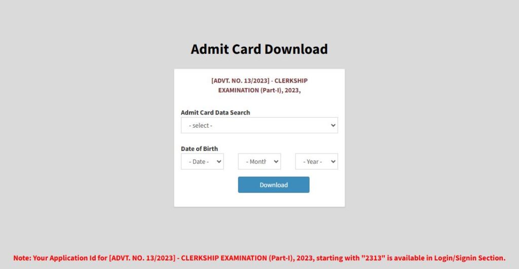 WBPSC Clerkship Admit Card Login Page