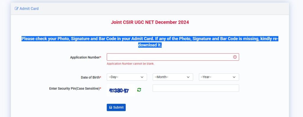 CSIR NET Admit Card Download Link