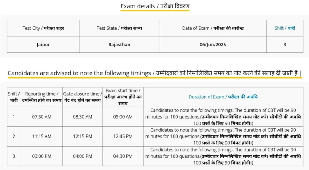 RRB NTPC Exam Shift and Reporting Time