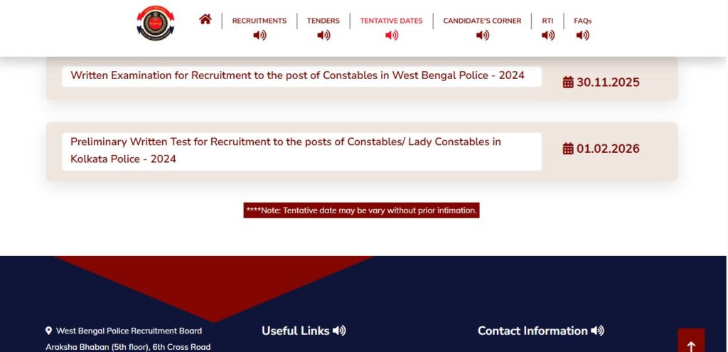 WB Police Constable Tentative Written Exam Date