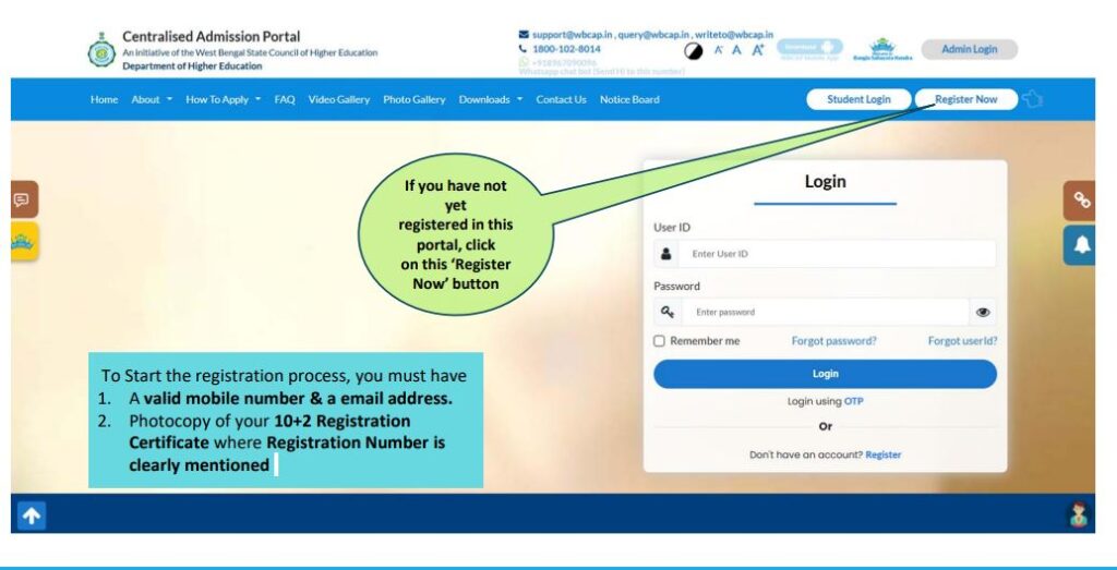 WB College Admission 2025 (WBCAP) Registration & Login - Stage 2