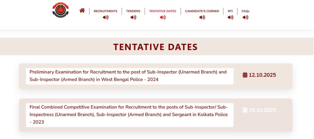 WB Police SI Exam Date Notice