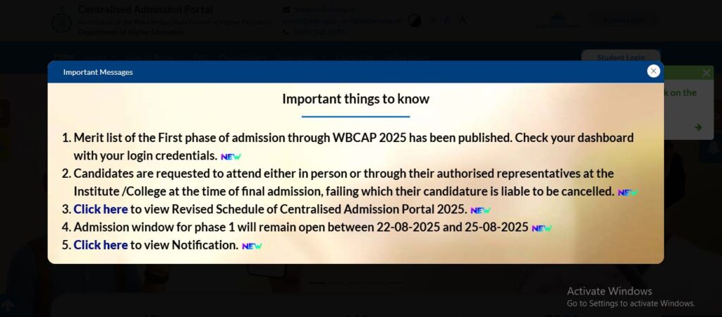 wbcap.in 1st Merit List 2025 Notice