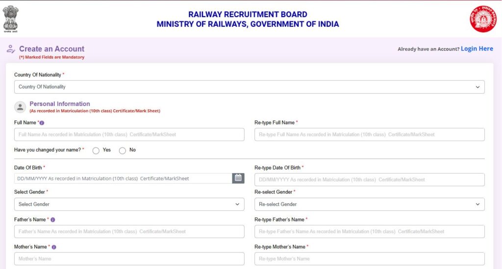 RRB Section Controller Registration Steps