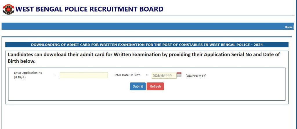WBP Constable Admit Card Download Link