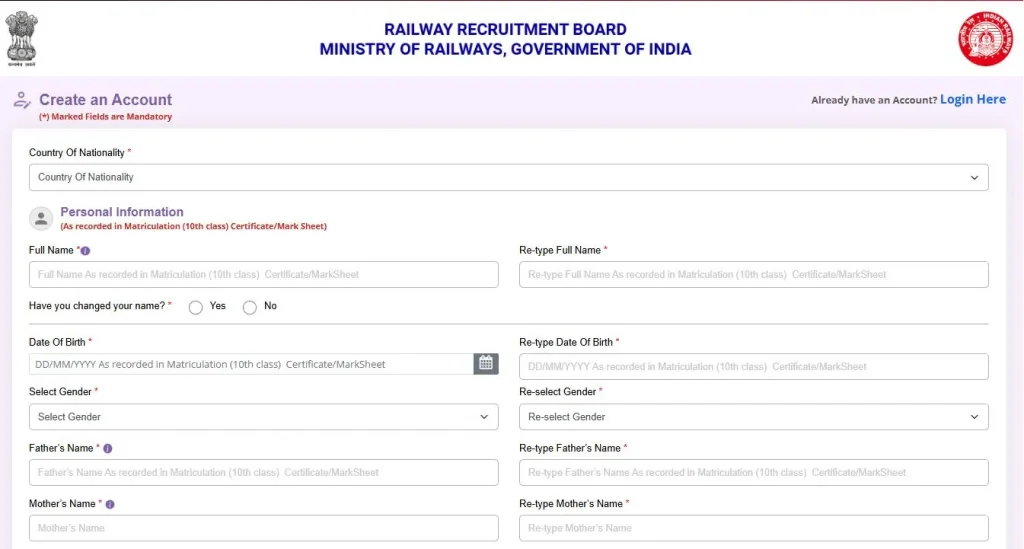 RRB Section Controller Registration Steps