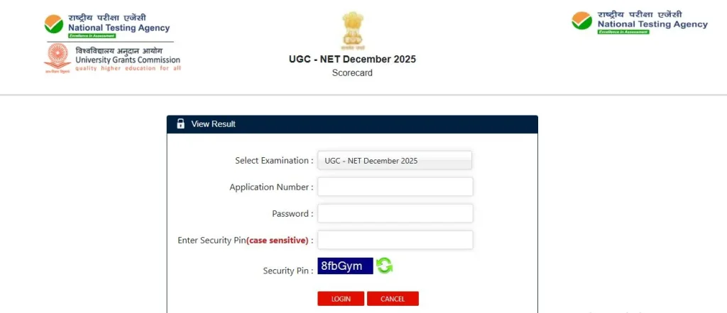 UGC NET Result Direct Link