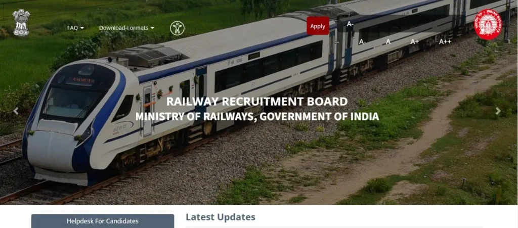 rrbapply.gov.in website image